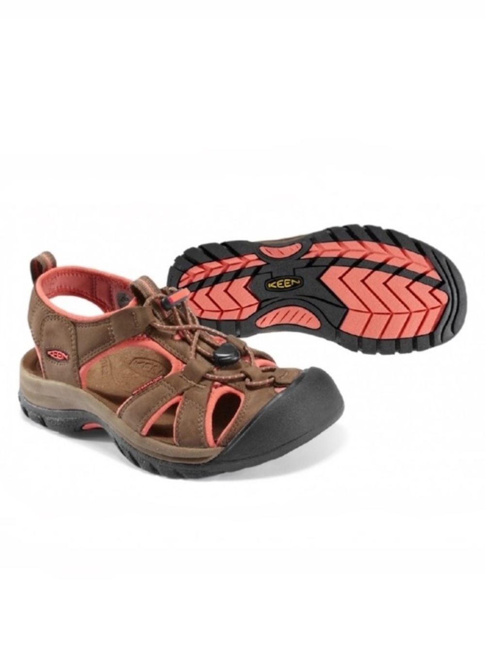 KEEN Venice Waterproof Leather Hiking Sandal w/ Coral Accent Women’s Size 10